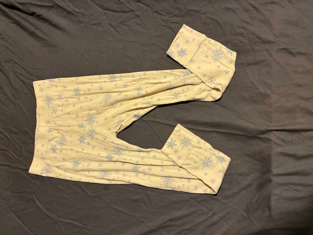 Pajama Pants Girls Size 10 Cotton Snowflake Print Cream Blue Elastic Waist